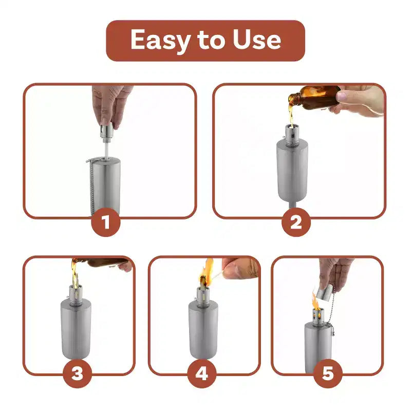 Tabletop Stainless Steel Outdoor Torch Lamp - Fuel Canister Flame Light for Citronella with Fiberglass Wick for Backyard, Patio by Nature Spring