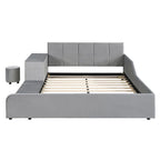 Upholstered Grounded Bed Mother & Child Bed with Bedside Desk and Little Round Stool