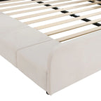 Upholstered Grounded Bed Mother & Child Bed with Bedside Desk and Little Round Stool