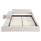Upholstered Grounded Bed Mother & Child Bed with Bedside Desk and Little Round Stool