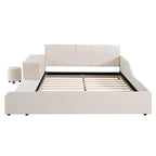 Upholstered Grounded Bed Mother & Child Bed with Bedside Desk and Little Round Stool