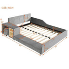 Upholstered Grounded Bed Mother & Child Bed with Bedside Desk and Little Round Stool