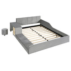 Upholstered Grounded Bed Mother & Child Bed with Bedside Desk and Little Round Stool