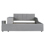Upholstered Grounded Bed Mother & Child Bed with Bedside Desk and Little Round Stool