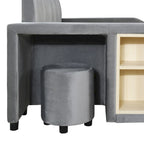 Upholstered Grounded Bed Mother & Child Bed with Bedside Desk and Little Round Stool