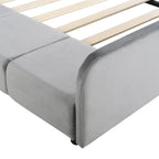 Upholstered Grounded Bed Mother & Child Bed with Bedside Desk and Little Round Stool