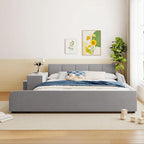 Upholstered Grounded Bed Mother & Child Bed with Bedside Desk and Little Round Stool