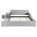 Upholstered Grounded Bed Mother & Child Bed with Bedside Desk and Little Round Stool