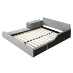 Upholstered Grounded Bed Mother & Child Bed with Bedside Desk and Little Round Stool