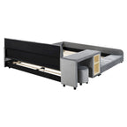 Upholstered Grounded Bed Mother & Child Bed with Bedside Desk and Little Round Stool