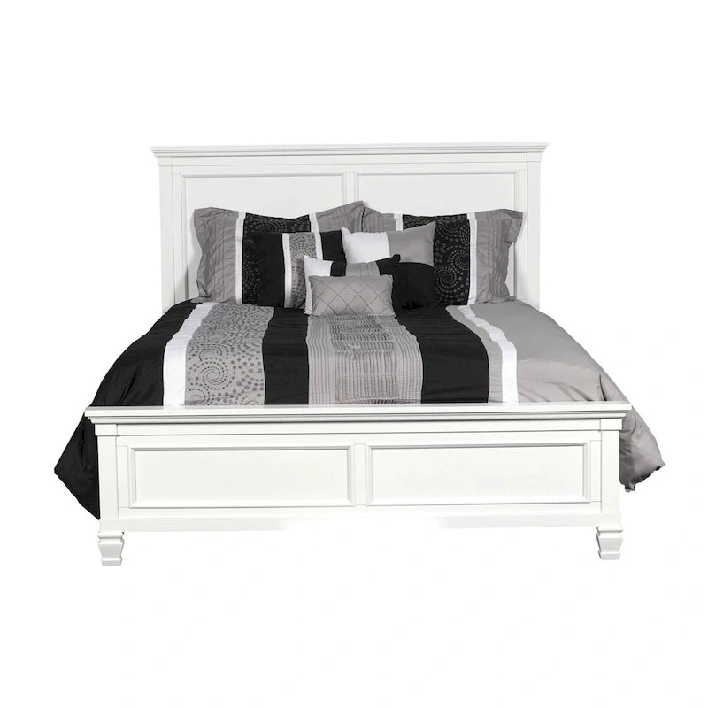 Umi Twin Size Bed, Classic Panel Design with Molded Details, White Wood