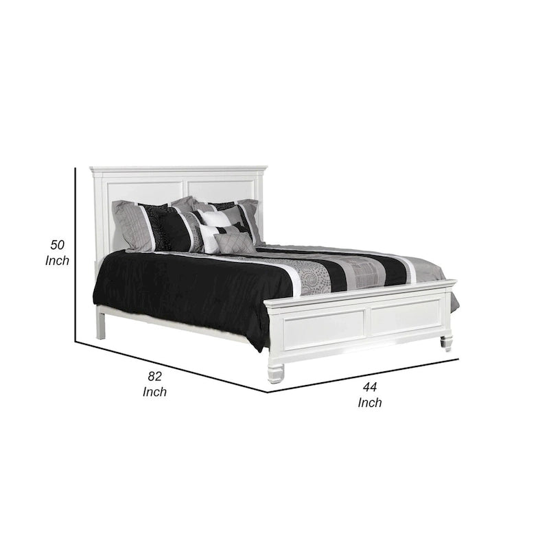 Umi Twin Size Bed, Classic Panel Design with Molded Details, White Wood