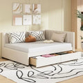Full Size Linen Upholstered Daybed with 2 Storage Drawers, Sofa Bed