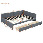 Full Size Linen Upholstered Daybed with 2 Storage Drawers, Sofa Bed