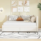 Full Size Linen Upholstered Daybed with 2 Storage Drawers, Sofa Bed