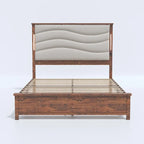 King Bed Frame with Upholstered Headboard, Charging Station, LED Lights, Wood Slats, No Box Spring Needed, Easy Assembly