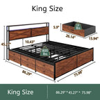 Bed Frame with Storage Headboard and 12 Drawers and LED Lights