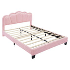 2-Pieces Bedroom Sets Full Size Flower-Shaped Upholstered LED Platform Bed with Storage Ottoman-Sherpa Fabric