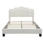 2-Pieces Bedroom Sets Full Size Flower-Shaped Upholstered LED Platform Bed with Storage Ottoman-Sherpa Fabric
