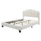 2-Pieces Bedroom Sets Full Size Flower-Shaped Upholstered LED Platform Bed with Storage Ottoman-Sherpa Fabric