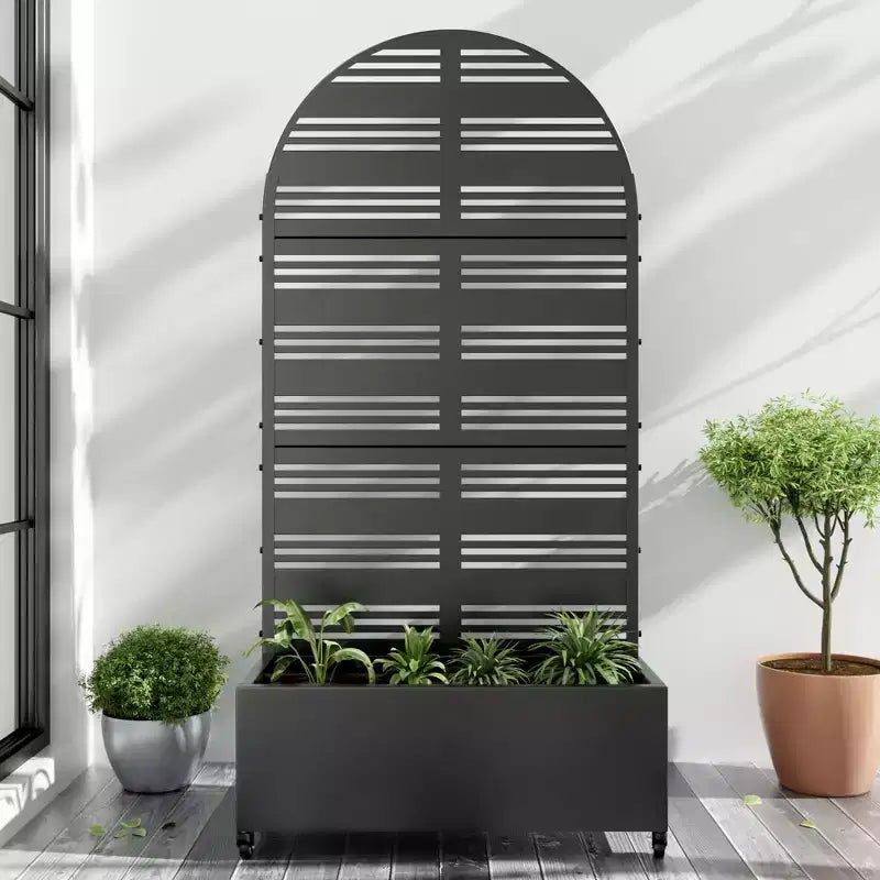 Dovelina Arch Metal Mobile Planter Box,Trellis for Climbing Plants,Outdoor Privacy Screens - Black-Harold