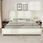 Bed Frame with Headboard and 4 Storage Drawers, Charging Station and LED Lights
