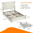 Bed Frame with Headboard and 4 Storage Drawers, Charging Station and LED Lights