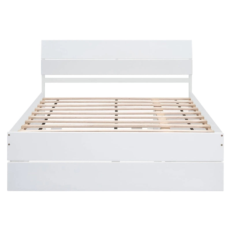 Full Bed Frame With Twin Size Trundle And 2 Drawers