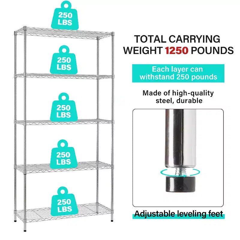 FDW 5-Shelf Adjustable Layer Rack Commercial Strong Steel for Restaurant Garage Kitchen