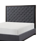 Tey Queen Size Bed with Button Tufted Headboard, Gray Fabric, Ash Veneer