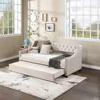 Full Size Daybed with Trundle Upholstered Tufted Sofa Bed with Button