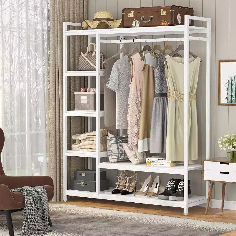 Lantine Heavy Duty Grament Rack with Wood Shelves