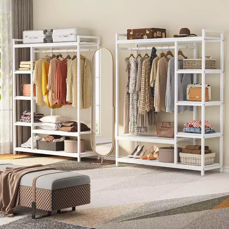 Lantine Heavy Duty Grament Rack with Wood Shelves