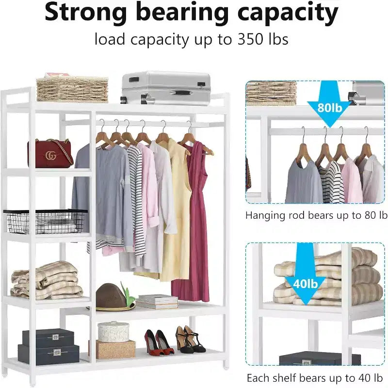 Lantine Heavy Duty Grament Rack with Wood Shelves