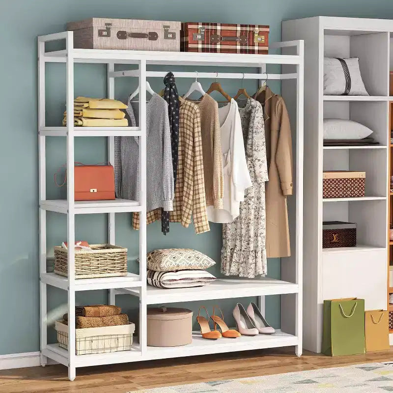 Lantine Heavy Duty Grament Rack with Wood Shelves