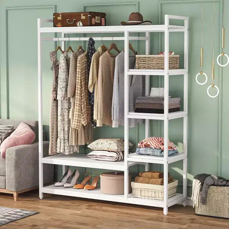 Lantine Heavy Duty Grament Rack with Wood Shelves
