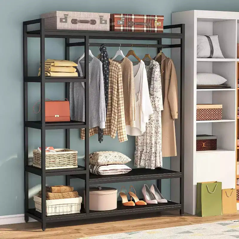 Lantine Heavy Duty Grament Rack with Wood Shelves