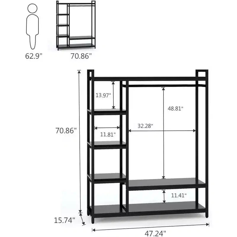 Lantine Heavy Duty Grament Rack with Wood Shelves