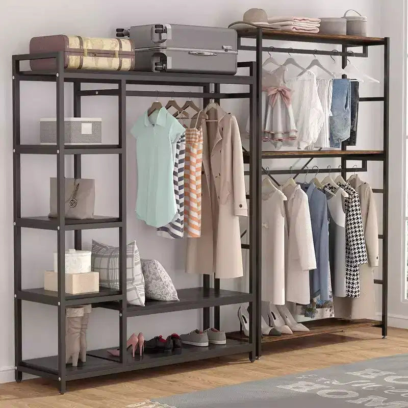 Lantine Heavy Duty Grament Rack with Wood Shelves