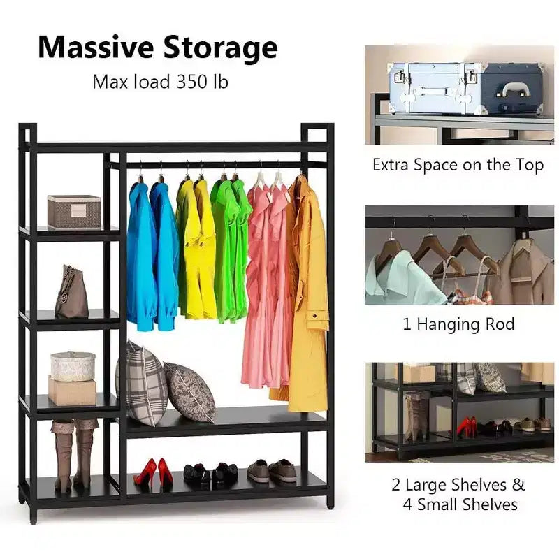 Lantine Heavy Duty Grament Rack with Wood Shelves