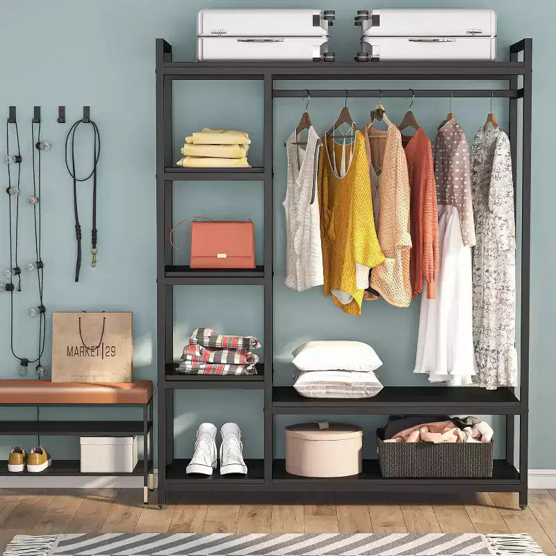 Lantine Heavy Duty Grament Rack with Wood Shelves