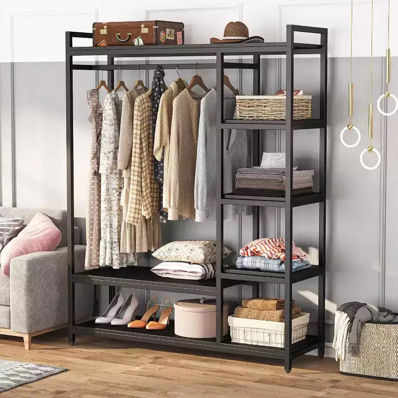 Lantine Heavy Duty Grament Rack with Wood Shelves