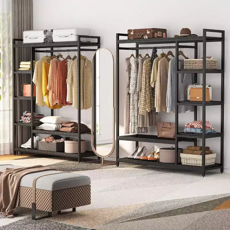 Lantine Heavy Duty Grament Rack with Wood Shelves