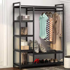 Lantine Heavy Duty Grament Rack with Wood Shelves