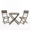 GDFStudio Rabion Outdoor Acacia Wood 3 Piece Folding Bistro Set, Gray