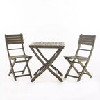 GDFStudio Rabion Outdoor Acacia Wood 3 Piece Folding Bistro Set, Gray