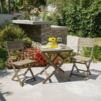 GDFStudio Rabion Outdoor Acacia Wood 3 Piece Folding Bistro Set, Gray