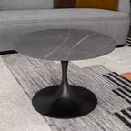 LeisureMod Verve 27 Round Coffee Table - Sintered Stone Top and Modern Black Steel Pedestal Base Accent Table for Contemporary Living Room