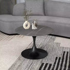 LeisureMod Verve 27 Round Coffee Table - Sintered Stone Top and Modern Black Steel Pedestal Base Accent Table for Contemporary Living Room