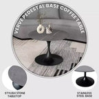 LeisureMod Verve 27 Round Coffee Table - Sintered Stone Top and Modern Black Steel Pedestal Base Accent Table for Contemporary Living Room
